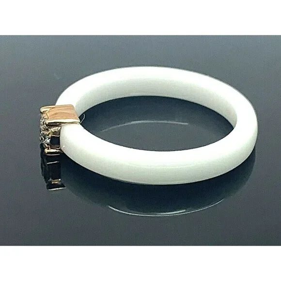 Engagement Promise Ring Diamond Rose Tone Sterling Silver White Ceramic … - Picture 2 of 11